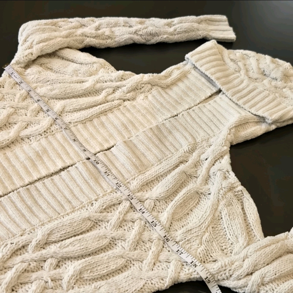 Open Cardigan Sweater S Cream Chunky Knit Thick Waffle Fisherman Derek Heart - Picture 4 of 13